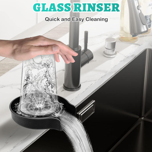 Glass Rinser For Kitchen Sink - Automatic 360° Rotary Cup Washer Sink Attachment - Quick Glass Washer with 10 Spraying Holes, Stainless Steel Cup Rinser for Home Bar